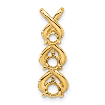 14k Holds 4.0/3.5/3.1mm Three-stone Criss-Cross Chain Slide Mounting