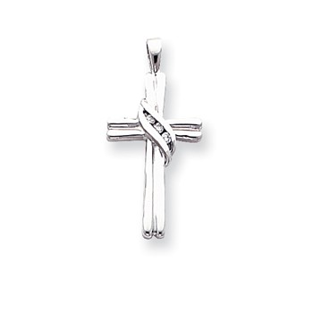 14k White Gold AA Diamond Cross Pendant