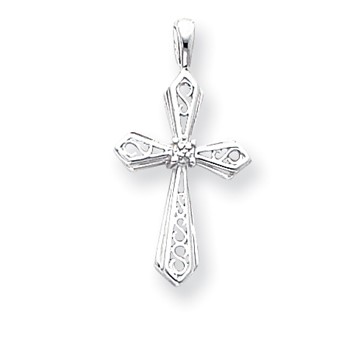 14k White Gold AAA Diamond cross pendant