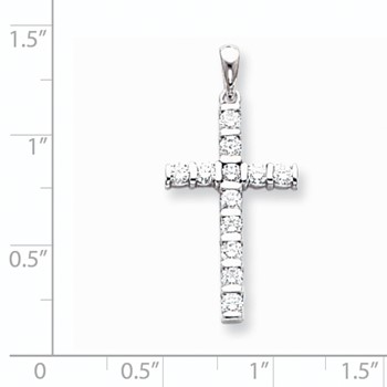 14k White Gold AAA Diamond cross pendant — alternate view
