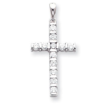 14k White Gold AAA Diamond cross pendant