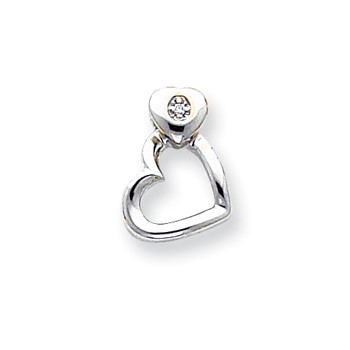 14k White Gold AAA Diamond heart pendant