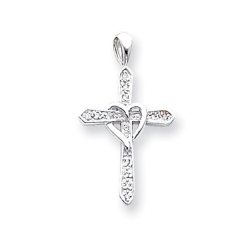 14k White Gold AAA Diamond cross pendant