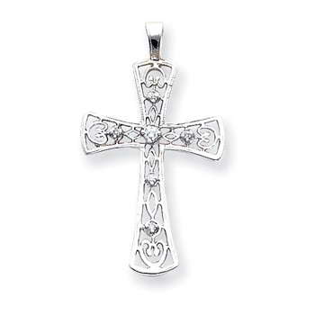 14k White Gold AA Diamond Cross Pendant