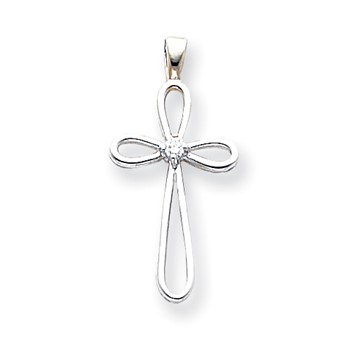 14k White Gold A Diamond cross pendant