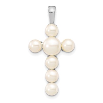 14KW  4-5mm and 5-6mm White Button FWC Pearl Cross Pendant