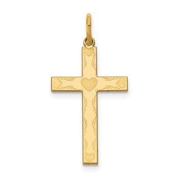 14K Laser Designed Cross with Hearts Charm