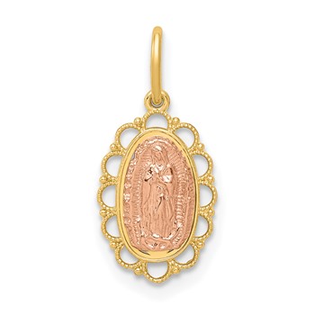 14k Two-tone Small Our Lady of Guadalupe Scalloped Edge Oval Pendant