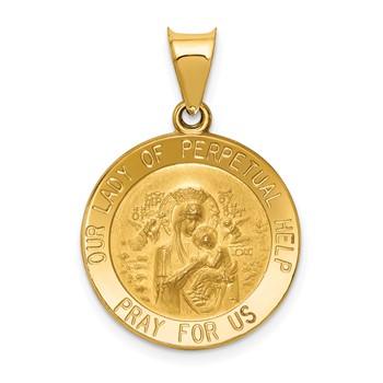 14k Polished and Satin Hollow Our Lady of Perpetual Help Medal Round Pendant