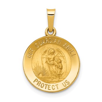 14k Polished and Satin Hollow Our Guardian Angel Medal Charm