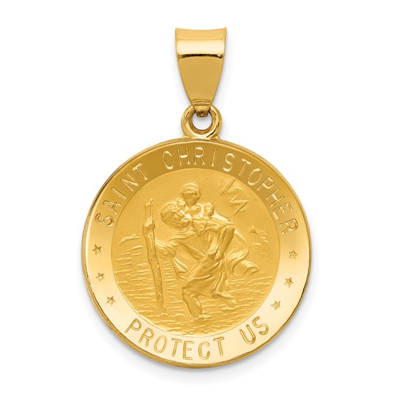 14k Polished and Satin St. Christopher Medal Hollow Pendant