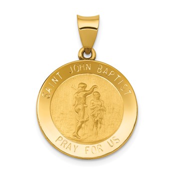14k Polished and Satin Hollow St John the Baptist Medal Round Pendant