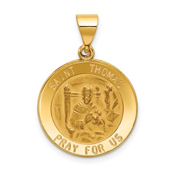 14k Polished and Satin Hollow St Thomas Medal Round Pendant