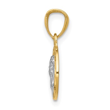 14K and White Rhodium Diamond-cut Cherub in Circle Pendant — alternate view