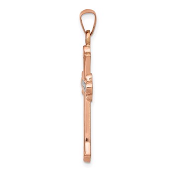 14K Rose Gold and White Rhodium Fleur de Lis Cross Pendant — alternate view