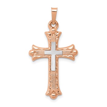 14K Two-Tone Fleur de Lis Cross Pendant