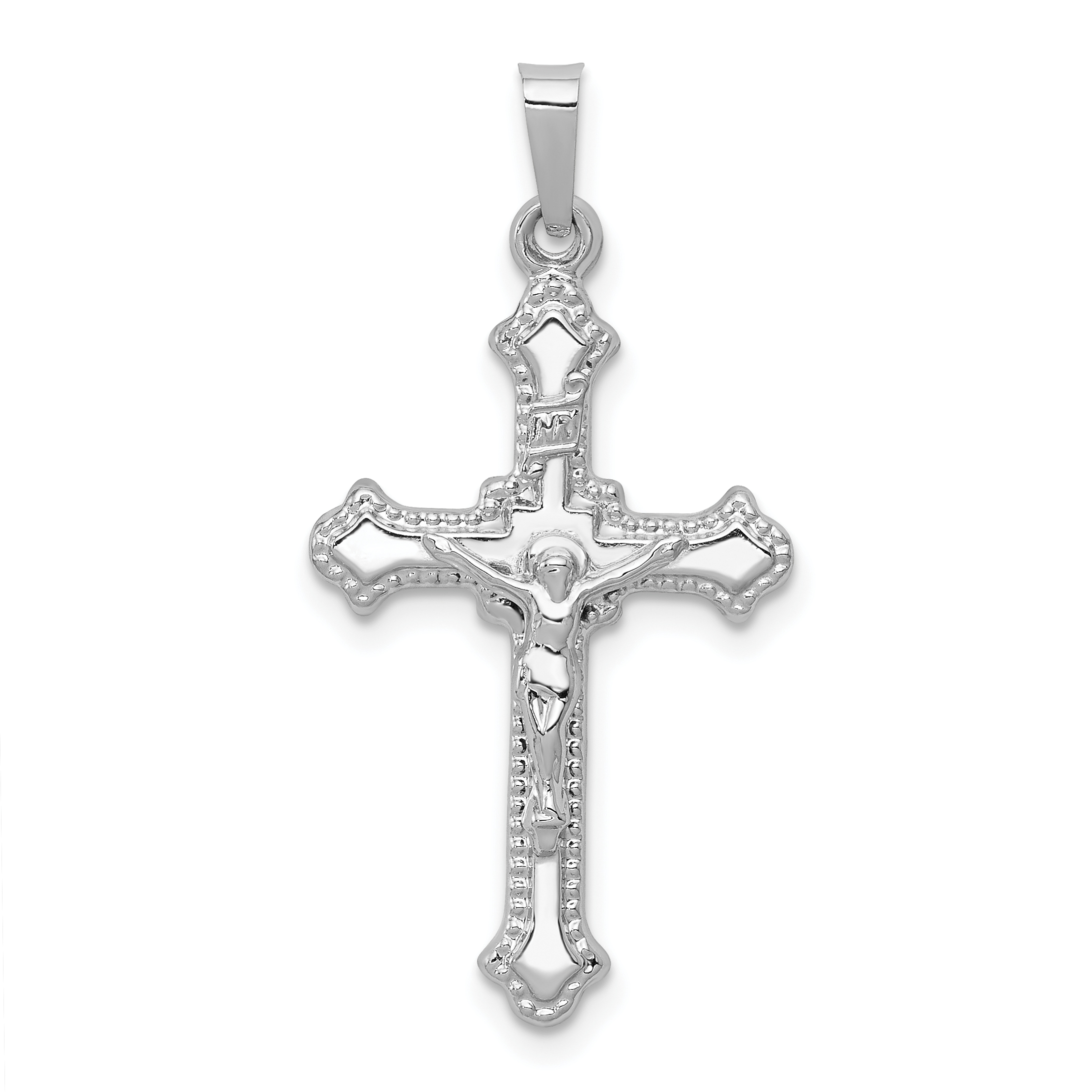 14k White Gold Polished INRI Crucifix Pendant - Quality Gold