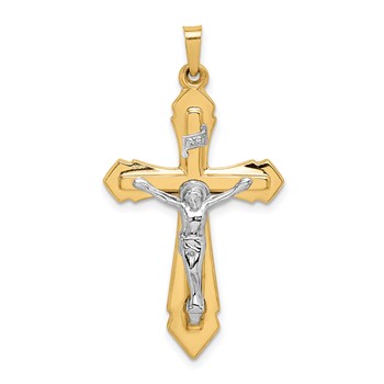14k Two-tone Polished INRI Crucifix Pendant