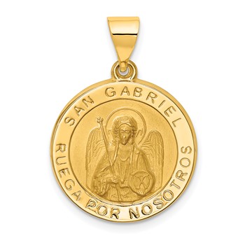 14K Polished and Satin Hollow Spanish San Gabriel Medal Round Pendant