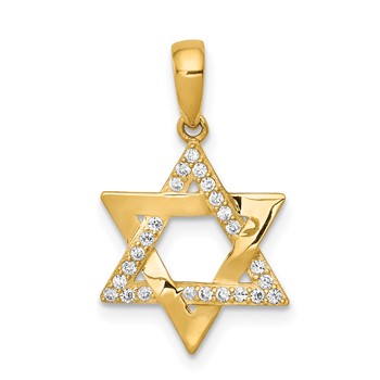 14k Polished CZ Star of David Pendant
