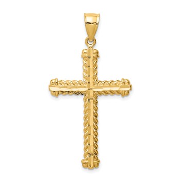 14K Large Diamond-cut Cross Pendant