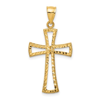 14K Cut-out Diamond-cut Cross Pendant