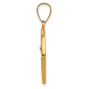 14k Polished and Satin Hollow Spanish San Miguel Medal Round Pendant — alternate view