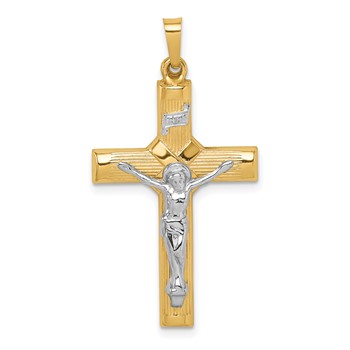 14k Two-tone Hollow Polished Center -X- Crucifix