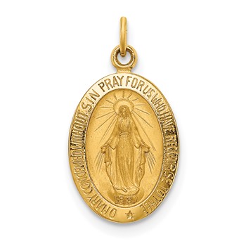 14k Polished and Satin Solid Small Miraculous Medal Oval Charm