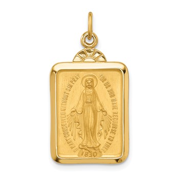 14k Polished and Satin Solid Miraculous Medal Rectangular Pendant