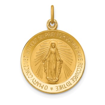 14k Polished and Satin Solid Small Miraculous Medal Round Pendant