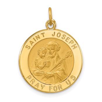 14k Polished and Satin Solid Small Round St. Joseph Medal Pendant