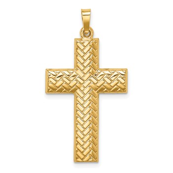 14k Hollow Polished Basketweave Design Latin Cross Pendant