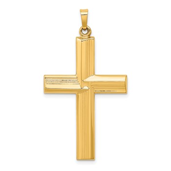 14k Hollow Polished Stripe Design Latin Cross Pendant