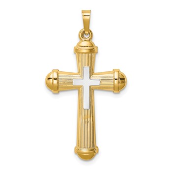 14k Two-tone Hollow Polished Cross with Center Cross Pendant
