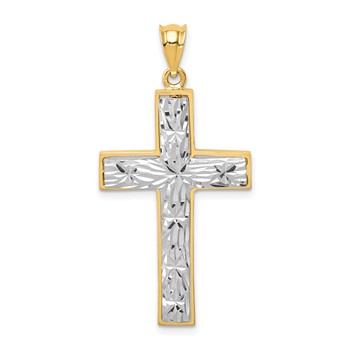 14K Two-tone Polished and Diamond-cut Cross Pendant