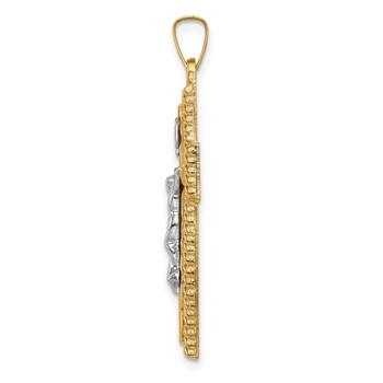 14k Two-tone Hollow Polished Rope Edge Latin Crucifix Pendant — alternate view