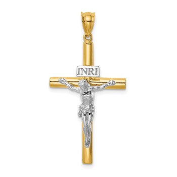 14K Two-tone Polished INRI Crucifix Cross Pendant