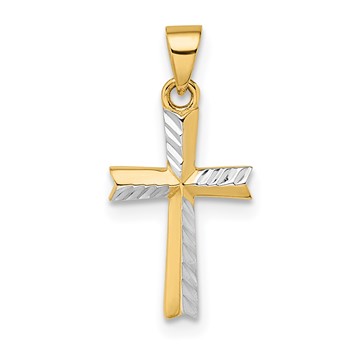14k and White Rhodium Diamond-cut Small Latin Cross Pendant