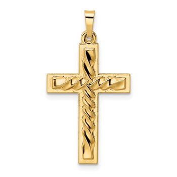 14k Polished and Twisted Hollow Cross Pendant