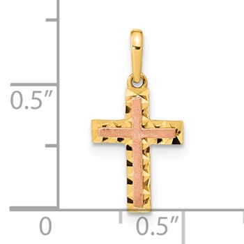14K Two-tone Mini Diamond-cut Cross Pendant — alternate view