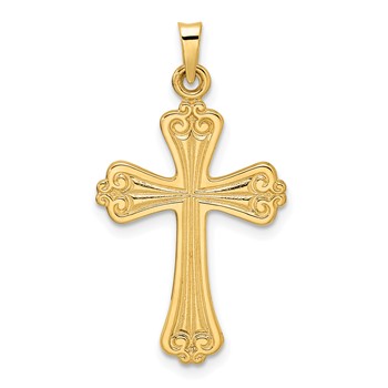 14k Polished Solid Fancy Design Cross Pendant