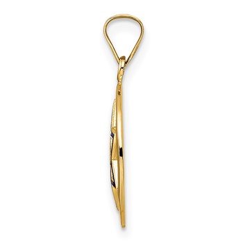 14k Polished Blue Enameled Solid Star of David in Circle Pendant — alternate view