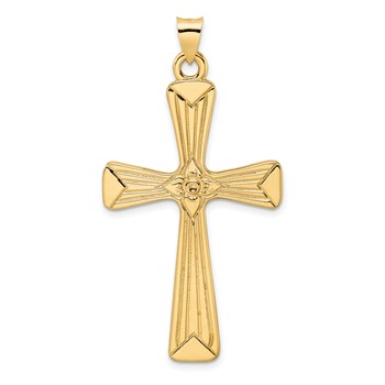 14k Polished Center Flower Solid Cross Pendant