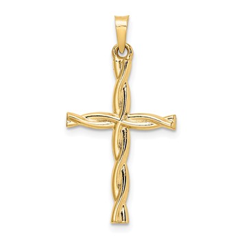 14k Polished Hollow Twisted Cross Pendant