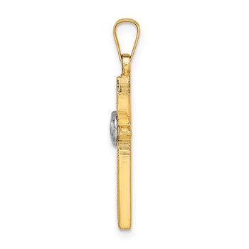 14k Two-tone Polished and Satin Solid Double Ring Cross Pendant — alternate view