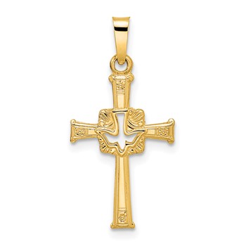 14k Polished Cut-Out Solid Dove Cross Pendant