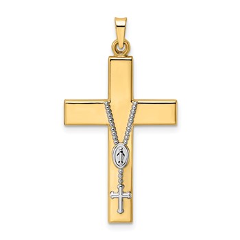 14k Two-tone Polished Hollow Rosary Cross Pendant