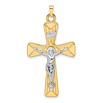 14k Two-tone Polished Solid INRI Curcifix Cross Pendant