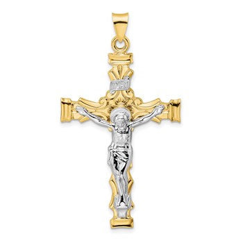14k Two-tone Large Solid INRI Crucifix Pendant